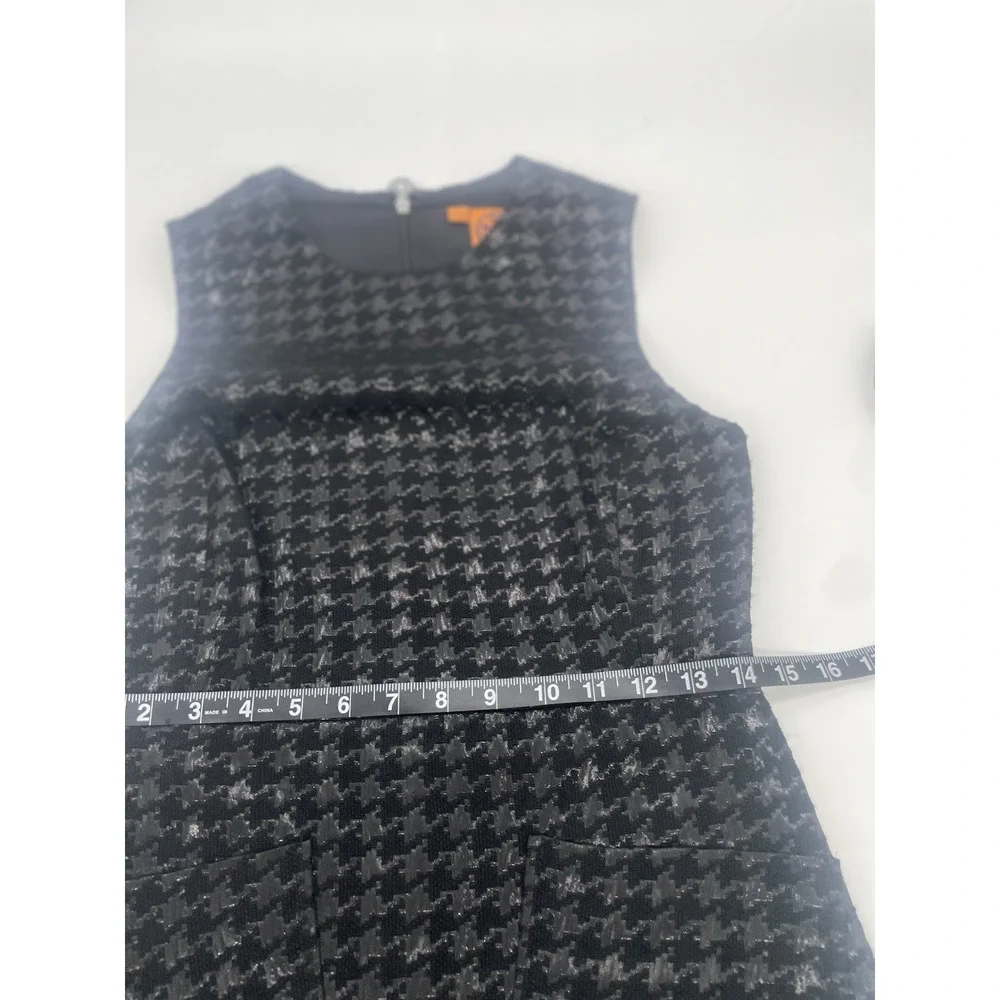 Tory Burch Black Metallic Dress Sz 4 Houndstooth Pockets‎ Preppy Goth Party